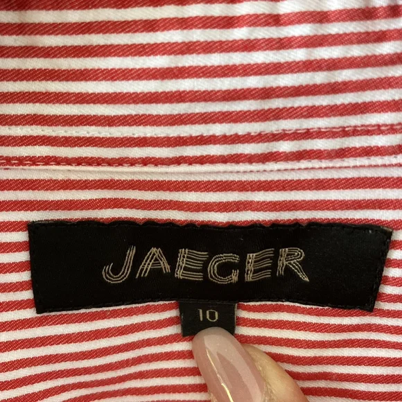 1980s Vintage Jaeger Red and White Fine Striped Fitted Collared Blouse UK Sz 10 - Picture 6 of 15